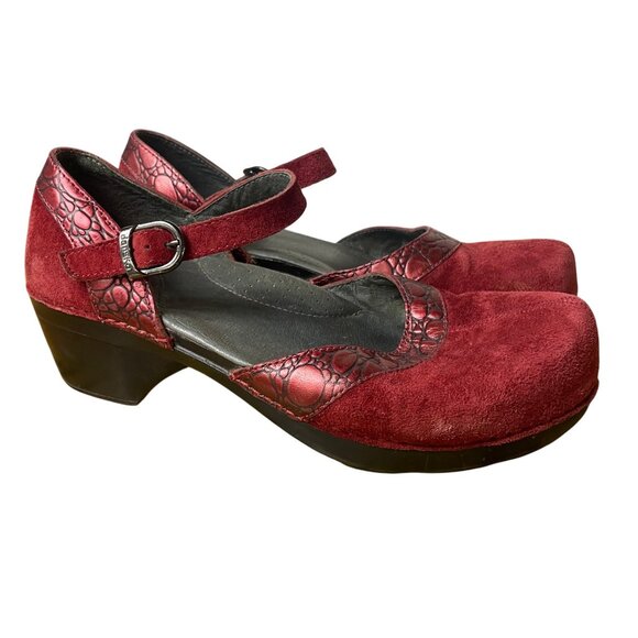Dansko Sally Mary Jane Suede Leather Clogs Sz 40 (EU) Red Holiday - Picture 1 of 9